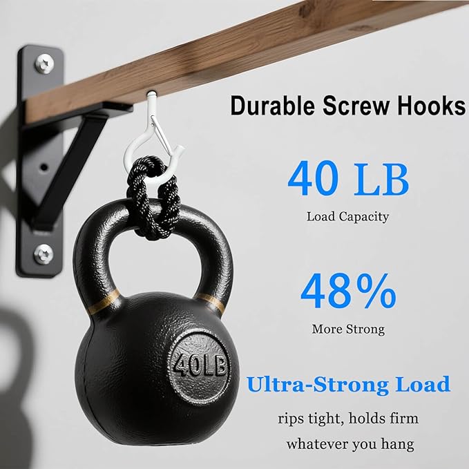 24 Pack White Screw Hooks with Safety Buckle - 2.3 Inch Rustproof Eye Ceiling Hooks for Hanging Plants,Outdoor String Lights,Baskets,Christmas Lights & Decor,40lb Capacity (24, White)