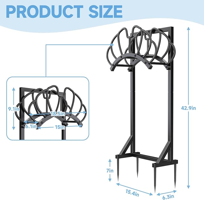 Garden Hose Holder for Outside, Heavy Duty Water Hose Holder Holds 160-Feet Hose, Stable Detachable Hose Stand Storage Hanger Rack for Yard Lawn Farm