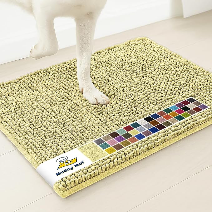 Muddy Mat® | Super Water Absorbent Door Mat Indoor, Microfiber Quick Dry Chenille Entryway Rug, Slip Resistant Front Door Mat, Indoor Mats for Entryway, Machine Washable Pet Rug, Yellow 20" x 33"
