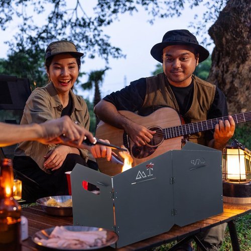 KOYILTD 4 Plates Camping Stove Windscreen Metal Wind Blocker Folding Stove Windshield with Storage Bag Stove Wind Screen for Outdoor Camping Accessories for Camping, Hiking, Cooking, Picnic (Model 1)