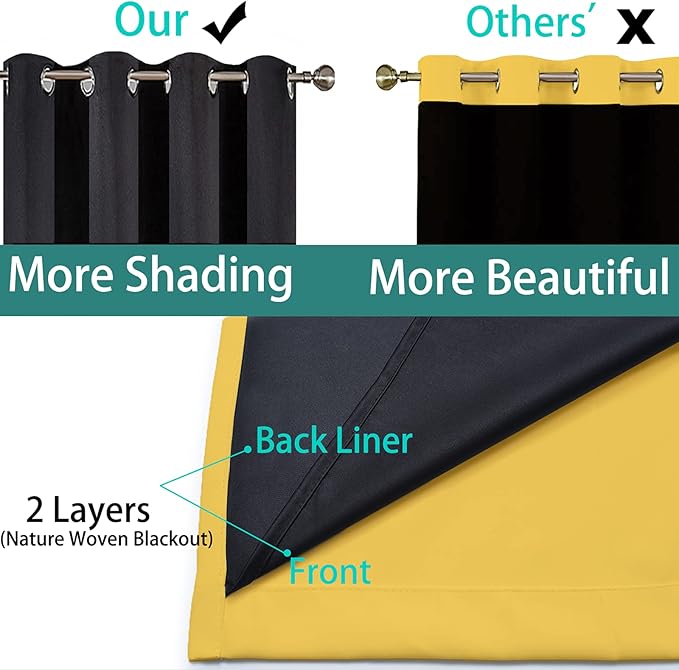 Yakamok 100% Blackout Thermal Insulated Curtains, Noise Reducing Barrier Panel