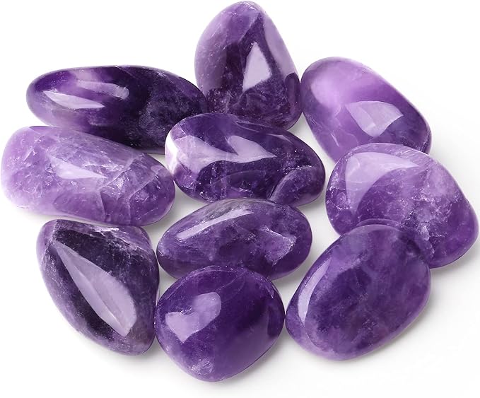 QINJIEJIE Amethyst Crystals (1000+ Carats) Tumbled Stone Bulk Polished Stones Large Crystal Reiki Healing Decoration 0.6-1" 200G