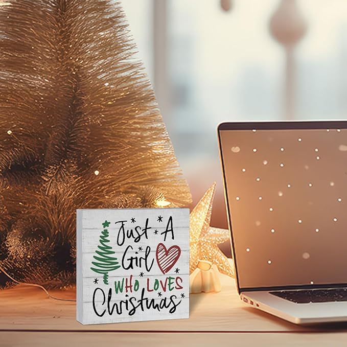 Christmas Decor for Home Just a Girl Who Love Christmas Decor for home Office Merry Xmas Decorations Table 5 x 5 Inches