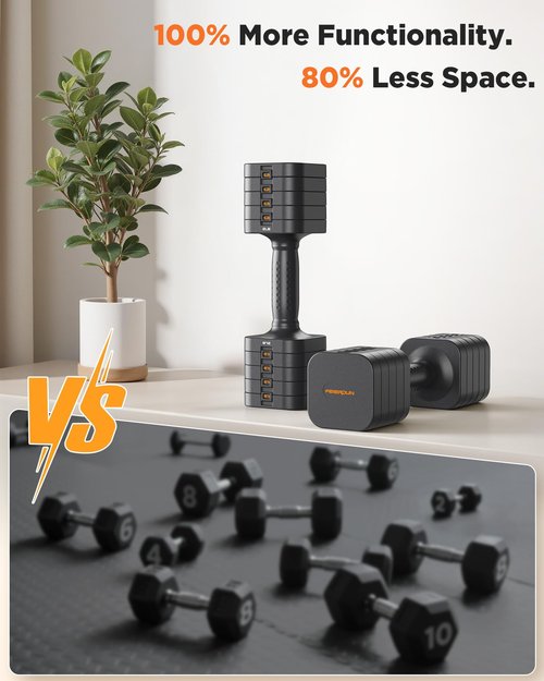 FEIERDUN 5-in-1 Adjustable Dumbbell Set of 2, 20LBS/10LBS Hand Weights for Women, 1s-Adjust Dual-Stable Dumbbell Set for Women Home Gym & Outdoor