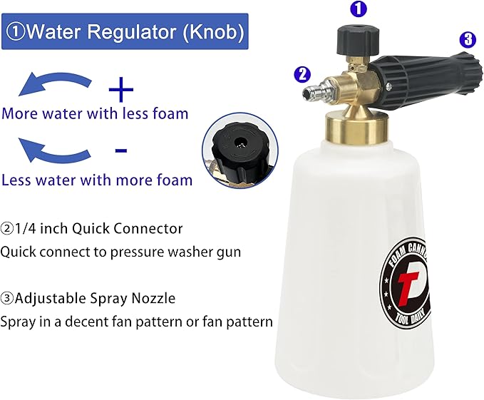 Tool Daily Pressure Washer Foam Cannon for Car Wash, Snow Foam Lance, Additional Orifice Nozzle 1.1mm, 1/4 Inch Quick Connect