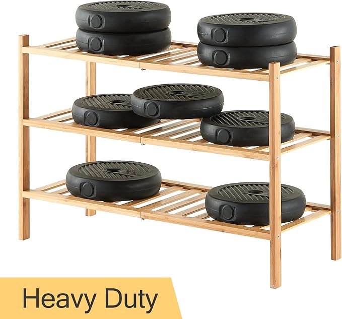 3-Tier Bamboo Shoe Rack for Entryway, Stackable | Heavy Duty | Multi-Function, Free Standing Shoe Racks for Bedroom Hallway Closet
