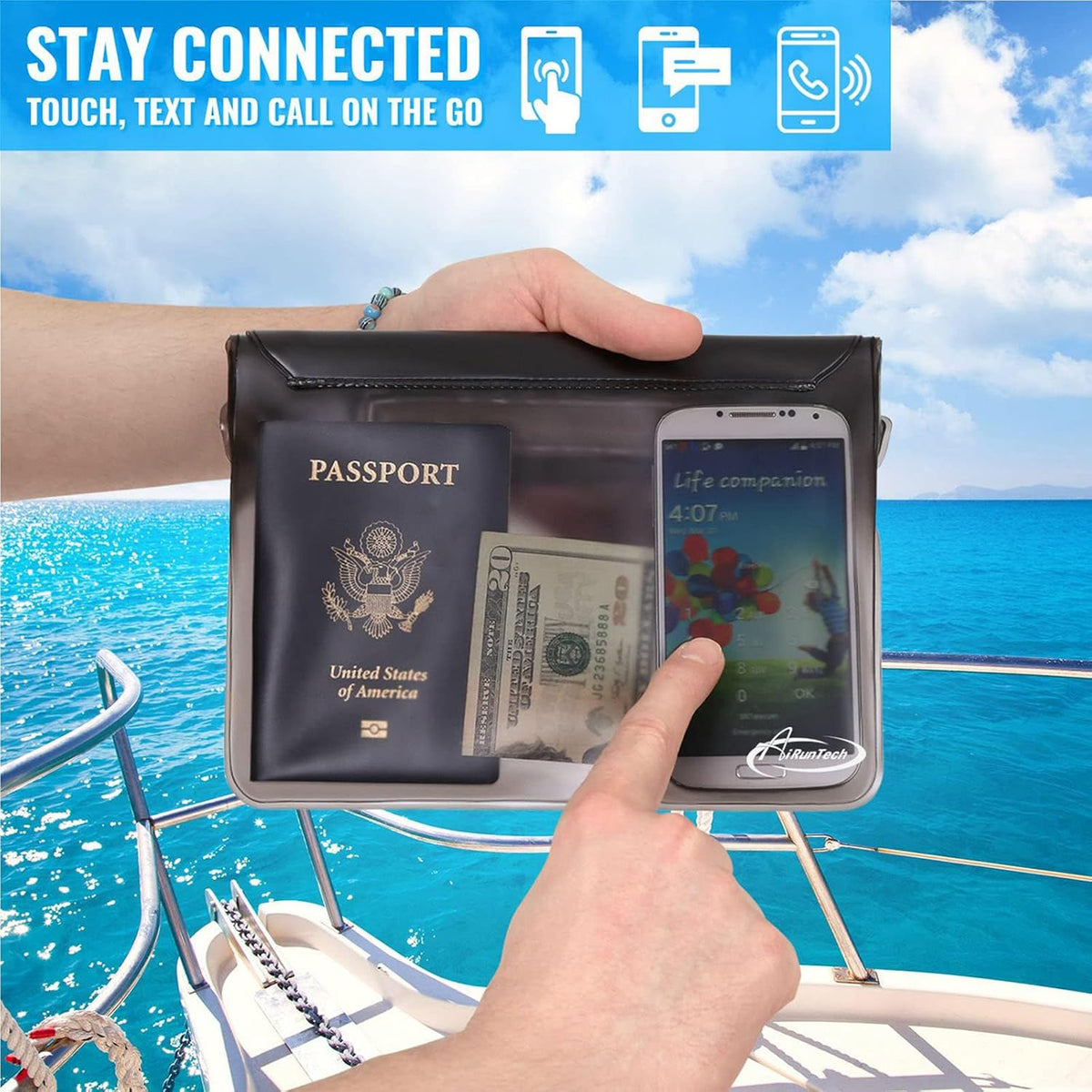 AiRunTech Waterproof Fanny Pack - IPX8 Dry Bag with Phone Pouch for iPhone 16/15/14/13/12/11 Pro Max | Perfect for Snorkeling, Beach, and Swimming