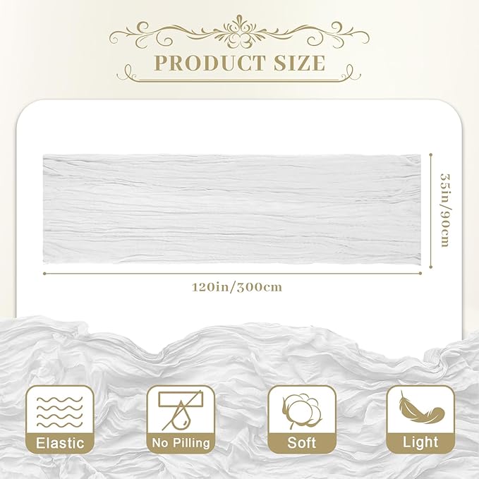 Le courant 6pcs 10Ft Cheesecloth Table Runner, Rustic Boho Gauze Cheese Cloth Runner Table Runner for Weddings Bridal Baby Shower Birthday Holiday Parties Home Decor, Lvory