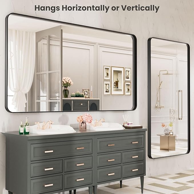 LOAAO Black Metal Framed Bathroom Mirror