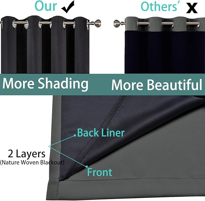 Yakamok 100% Blackout Lined Panels, Thermal Insulated Blackout Curtains