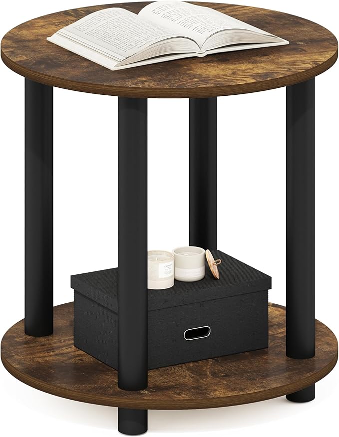 Furinno Turn-N-Tube Simple Design 2-Tier Round Wooden Small Coffee Table, Amber Pine