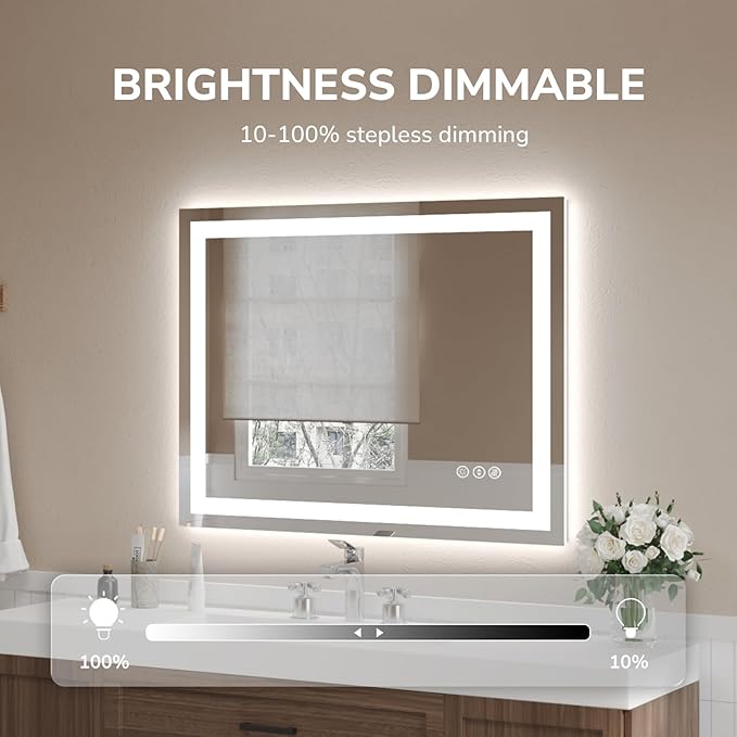 USHOWER LED Bathroom Mirror 40x32 Inch Tempered Glass