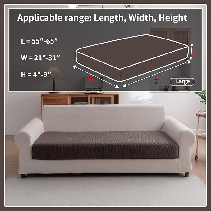 OHSIO Sectional Couch Covers, Wear Resistant Stretch Sofa Covers Washable Soft Couch Cushion Covers Anti Slip Furniture Protector Sofa Slipcovers for Pets (1 Piece Large Cover, Brown)