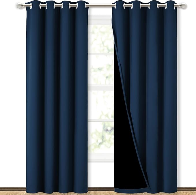 NICETOWN Moroccan Blue Full Shade Curtain Panels, Pair of Energy Smart & Noise