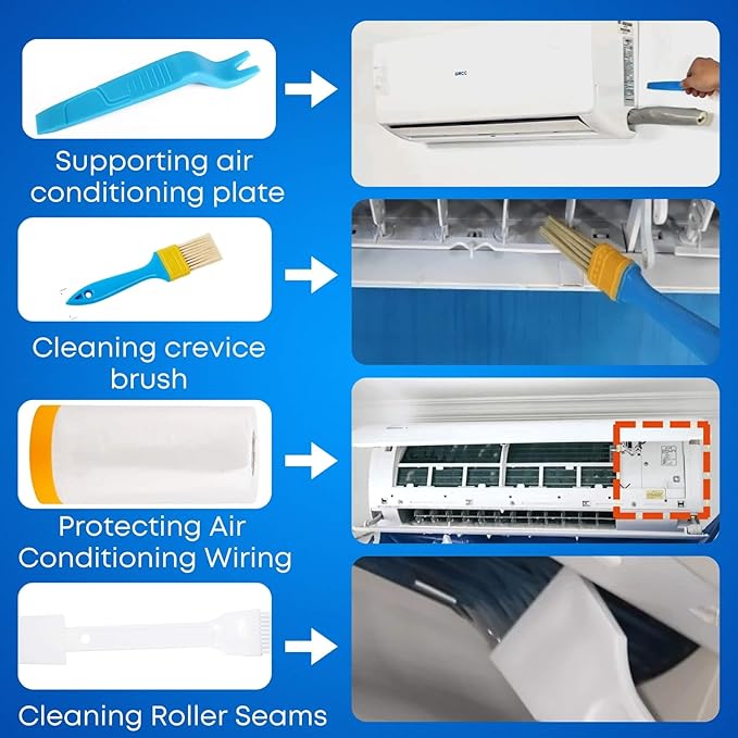 Oiktylr 13Pcs Mini Split Cleaning Kit Bag with 2L High Pressure Sprayer, Air Conditioner Cleaning Kit with Waterproof PVC AC Cleaning Cover Bib with 10pcs HVAC Cleaning Tools, Large