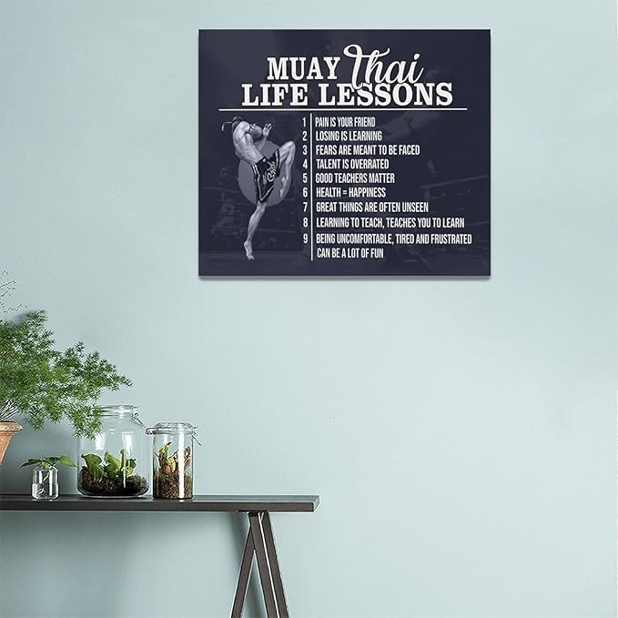 Muay Thai Wall Art Muay Thai Pictures Wall Decor Life Lessons Canvas Prints Boxing Decorations Painting Framed Artwork Office Home Decor For Bathroom Bedroom Dining Living Room 24"x20"