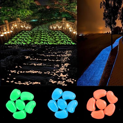 chic style 330pcs Glow in The Dark Pebbles Stone Garden Walkway Decor Outdoor Bulk Fish Tank Aquarium Glow Decorations Gravel Rocks (Blue Green Orange)