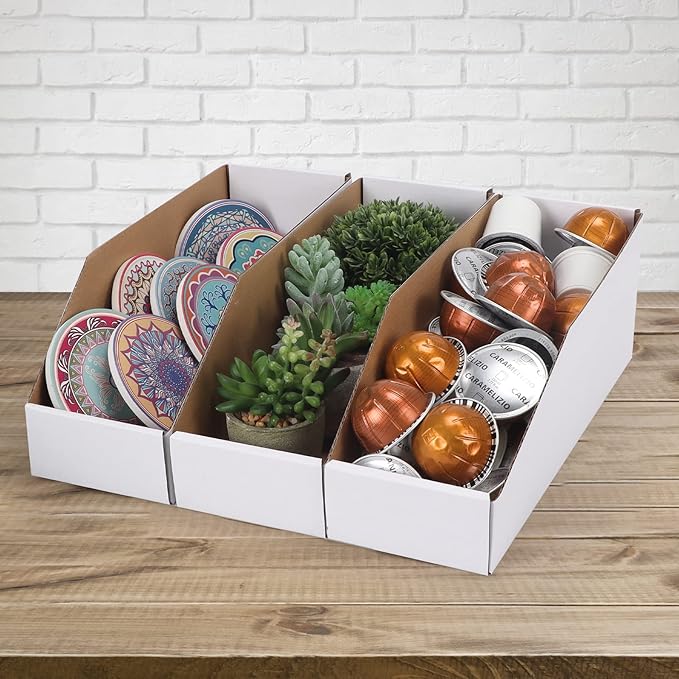EXYGLO Cardboard Boxes, Pack of 35 Corrugated Storage Bins 12x4x4.5inch Pantry Organizer Bins for Shelves Garage Office Organization