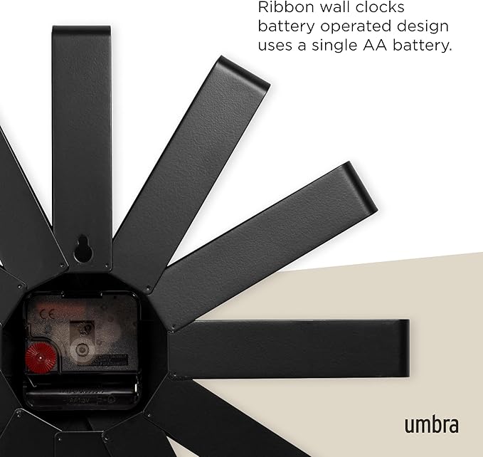 Umbra Ribbon Modern 12" Wall Clock, Silent Non Ticking Battery Operated Quartz