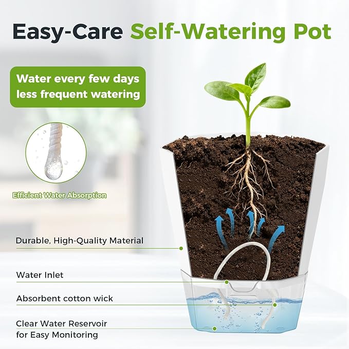 5 Pack Self Watering Pots for Indoor Plants, 5/6.7/8.4 in Self Watering Planters African Violet Self Watering Clear Pots for Plants Herb Orchid Flower Houseplant Pots, Dark Grey