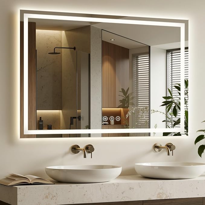60X40 LED Bathroom Mirror with Lights, Backlit + Front Lit, Lighted Bathroom