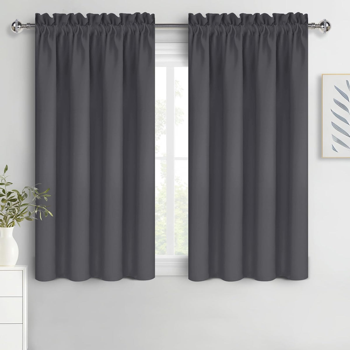 DWCN Bedroom Curtains Blackout Drapery Panels 54 Inch Length 2 Panels Set, Three Pass Microfiber Thermal Insulated Energy Saving Rod Pocket Window Treatment Drapes (W52 x L54 Inch, Dark Grey)