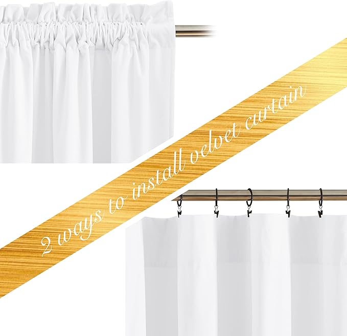 NICETOWN White Velvet Curtains 63 inches
