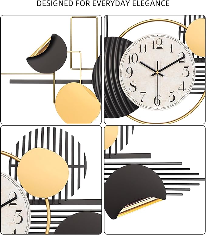 Large Wall Clock, Modern Silent Non-Ticking Metal Wall Art Wall Clocks Battery