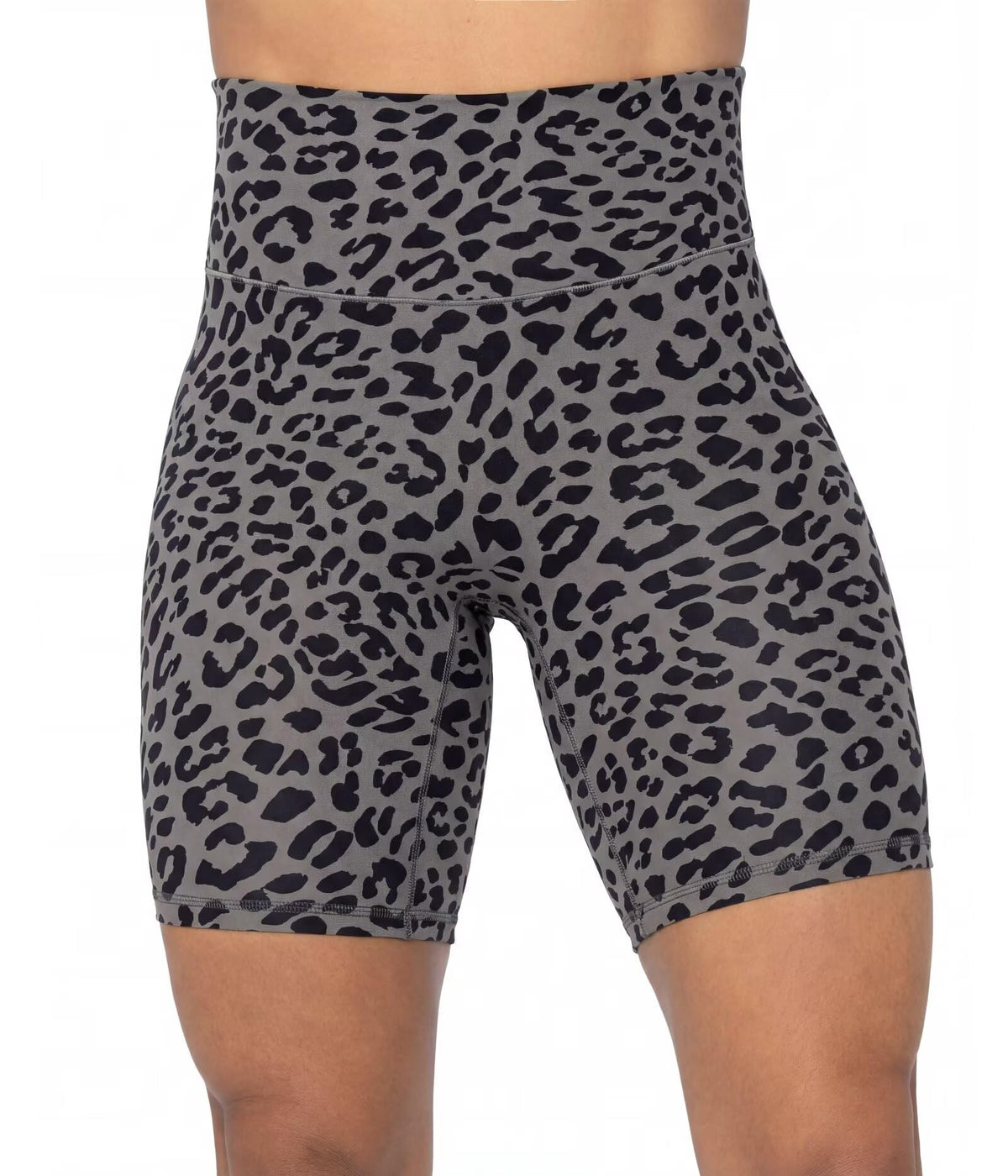 Sunzel 8" Waist Biker Shorts for Women No Front Seam Soft Yoga Workout Gym Bike Shorts Tummy Control Squat Proof Leopard Charcoal Gray Small