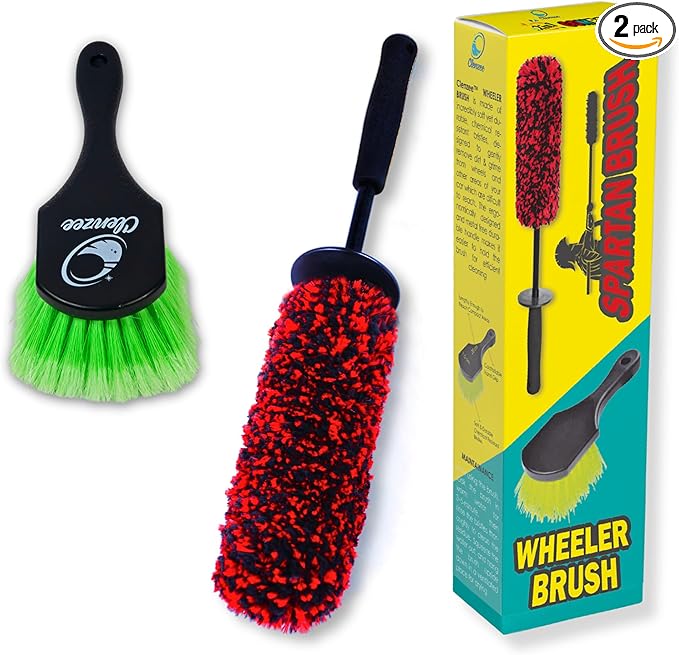 Premium Microfiber Wheel Brush and Nylon Bristles Tire Brush | Car Wheel Brush and Tire Cleaner Brush with Ergonomic Handles for Cleaning Wheels | Rim Brush & Tires Brush | 2 Pack