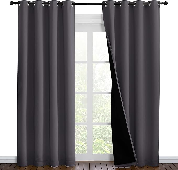 NICETOWN Grey Full Shade Curtain Panels, Pair of Energy Smart & Noise Blocking