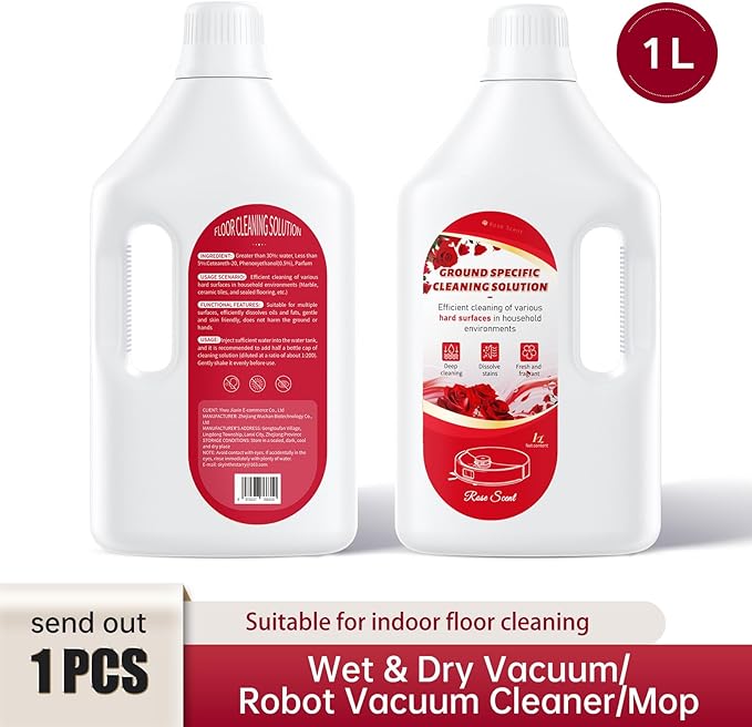 1L Floor Cleaning Solution Compatible with Roborock/Eufy/iRobot/Ecovacs/Dreame/Shark, Fragrance Deodorization, Deep Cleans for Multiple Hard Floors (1 Liter, 【Rose】)