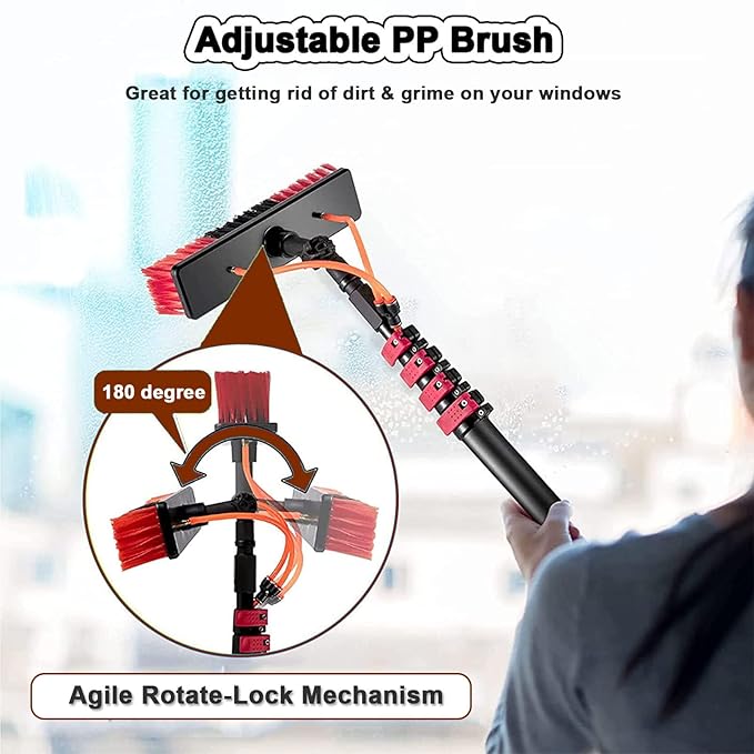 Window Cleaning Pole Cleaner Kit, 3.6M-12M Hose Pole Cleaning Brush Equipment Extendable Outdoor Cleaning Tools Photovoltaic and Solar Panels,30cmbrush-30FT/9M