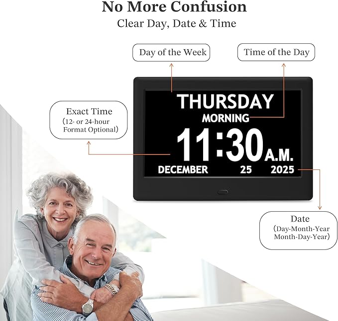 7'' Dementia Clock For Seniors, Large Display Digital Clock