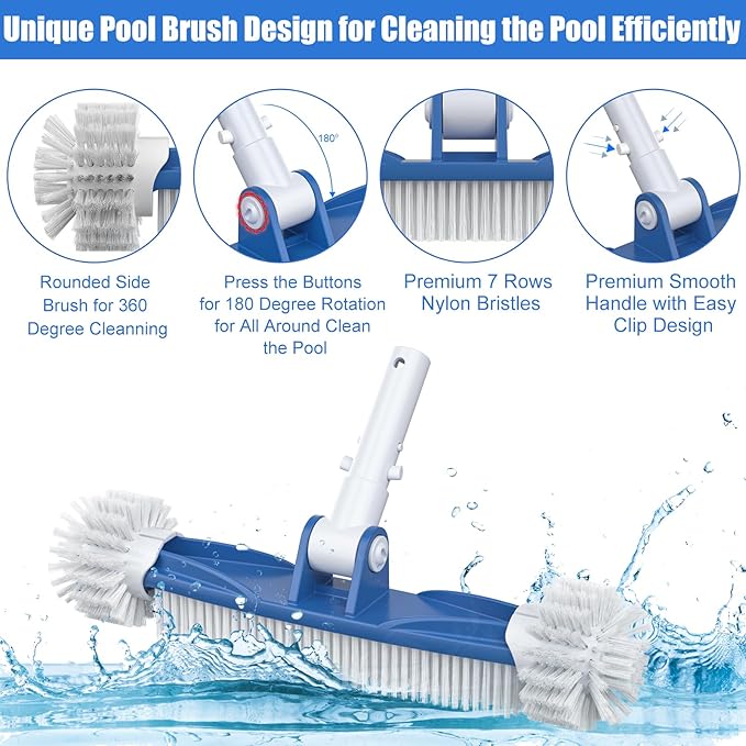 CKE Swimming Pool Cleaning Kit - Telescopic Pole, Rotatable Brush, Fine Mesh Skimmer Net for Inground & Above Ground Pools