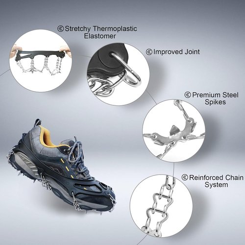 Ice Grippers for Shoes and Boots - 28-Spike Crampons for Safe Walking, Jogging, Hiking, and Mountaineering on Snow and Ice (X-Large)
