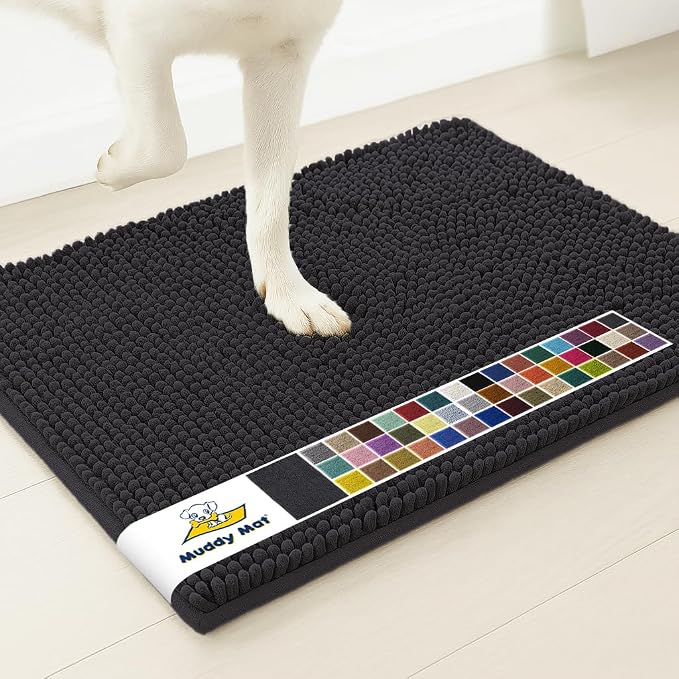 Muddy Mat® | Super Water Absorbent Door Mat Indoor, Microfiber Quick Dry Chenille Entryway Rug, Slip Resistant Front Door Mat, Indoor Mats for Entryway, Machine Washable Pet Rug, Charcoal 20" x 30"