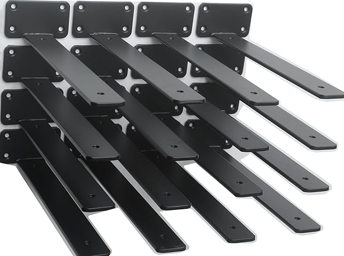 16 Pack - 10 inch Black Hidden L Shelf Bracket Iron Floating Shelf Brackets