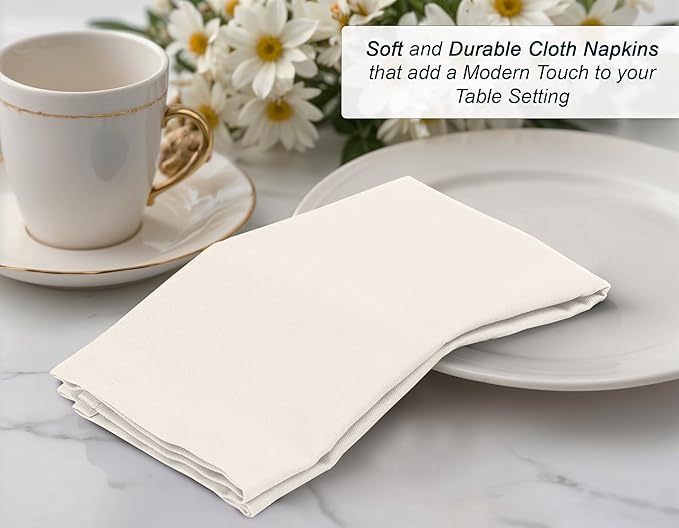 Zoyer Cloth Napkins Set of 4, 18x18 Inches Cotton Enrich Napkins Cloth ‎Washable, Soft & Durable Dinner Napkins for Parties, Wedding, Christmas, ‎Thanksgiving & Everyday Use - Ivory