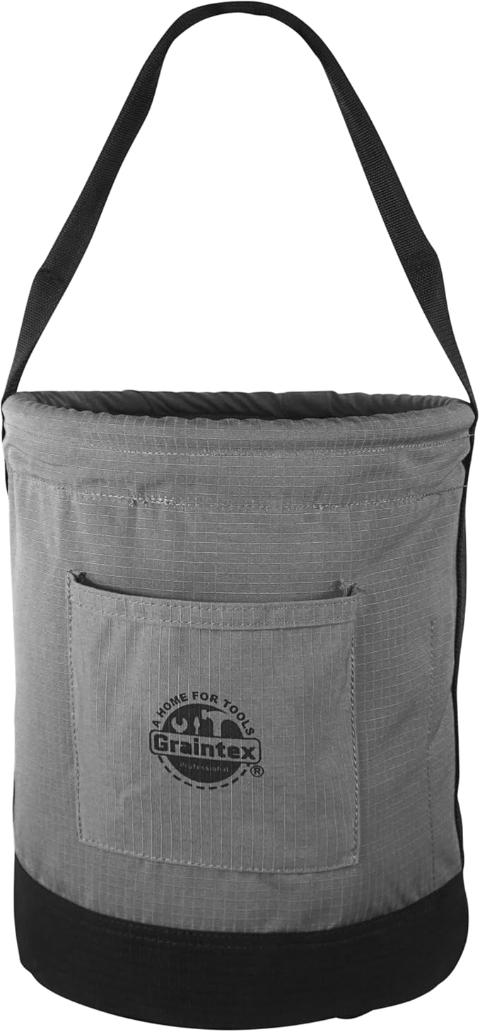 Graintex Canvas Utility Bucket 12"x15", Round Tool Bucket, Reinforced Base & Carry Handle, Ripstop Canvas, Multi-Purpose Bag for Jobsite, Home Use - Coffee Brown