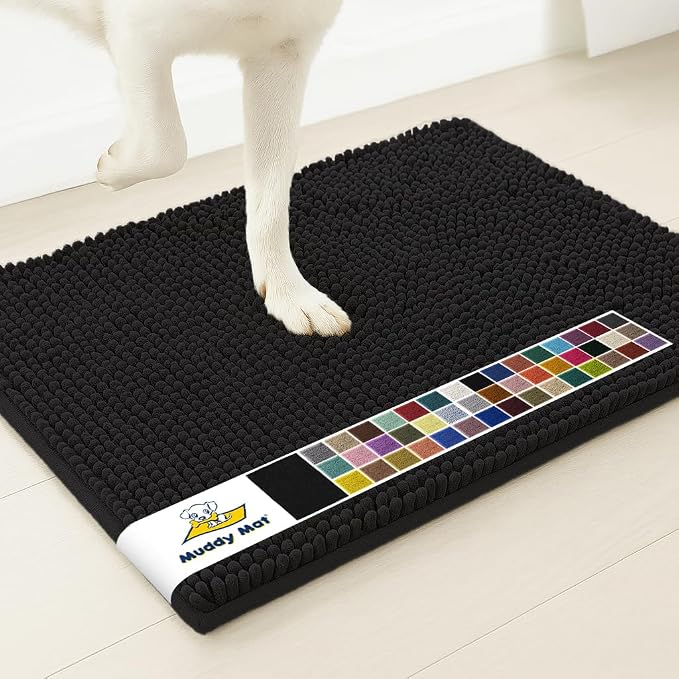 Muddy Mat® | Super Water Absorbent Door Mat Indoor, Microfiber Quick Dry Chenille Entryway Rug, Slip Resistant Front Door Mat, Indoor Mats for Entryway, Machine Washable Pet Rug, Black 28" x 48"