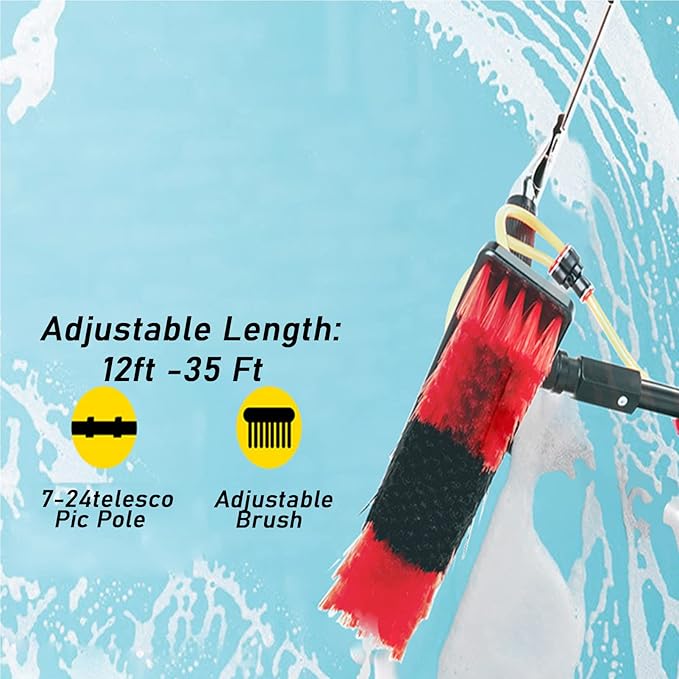 Solar Panel Cleaning Brush 23.6ft Aluminium Telescopic Pole for Cleaning Windows Solar Panels Greenhouse Roof Cleaning Tool / 35cm Brush Head,35cmbrushhead-7.2M/24FT
