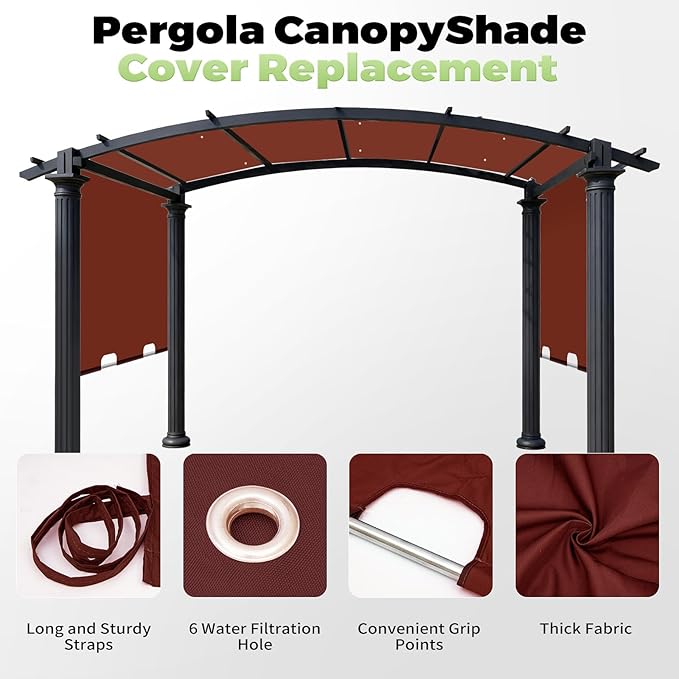 85'' x 208'' Universal Pergola Replacement Cover for Doubleton Steel Pergola L-PG080PST, Waterproof Sunshade Canopy Top for Patio Gazebo, Deck, Porch, Yard, Outdoor Cover Only (Brick Red)