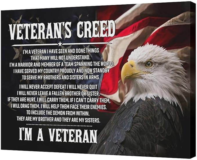 Veteran Wall Art Patriotic Pictures Wall Decor Military Canvas Prints Veterans Day Decorations Painting Framed Bald Eagle Artwork Office Home Man Cave Decor For Bathroom Bedroom Living Room 24"x20"