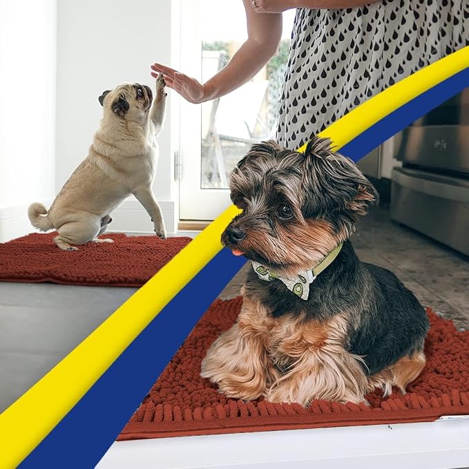 Muddy Mat® | Super Water Absorbent Door Mat Indoor, Microfiber Quick Dry Chenille Entryway Rug, Slip Resistant Front Door Mat, Indoor Mats for Entryway, Machine Washable Pet Rug, Brick Red 36" x 46"
