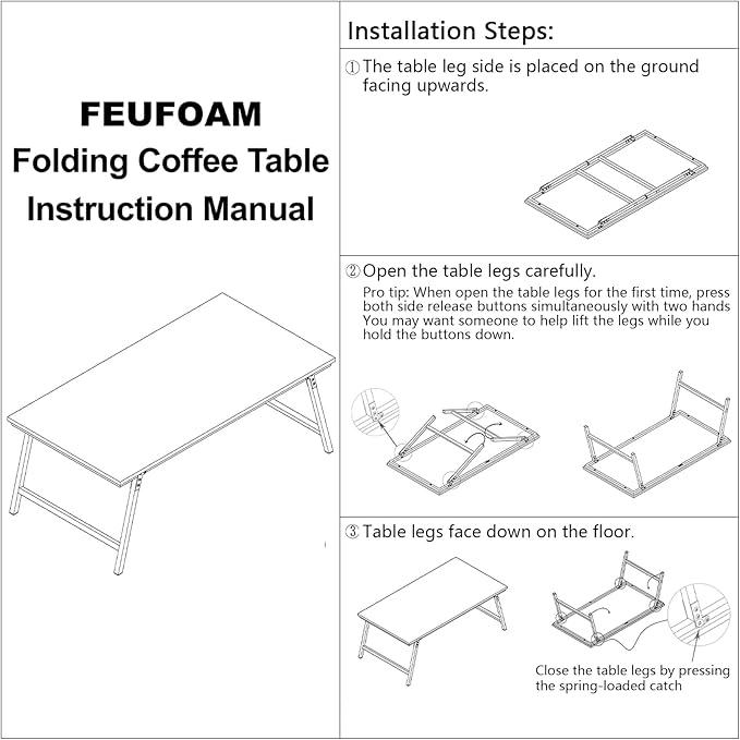 Folding Coffee Table Modern Industrial Center Table Wooden Rectangular Floor Table for Sitting on The Floor Portable Small Low Desk for Living Room Small Spaces