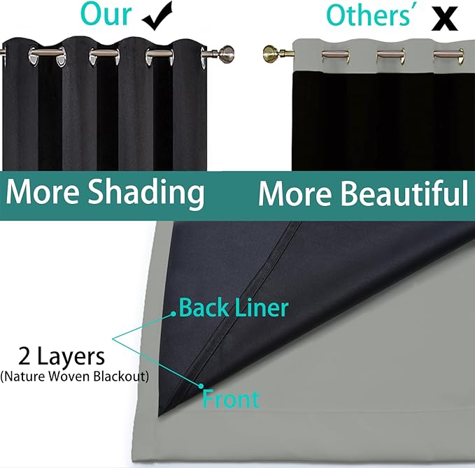 Yakamok 100% Blackout Lined Panels, Thermal Insulated Blackout Curtains