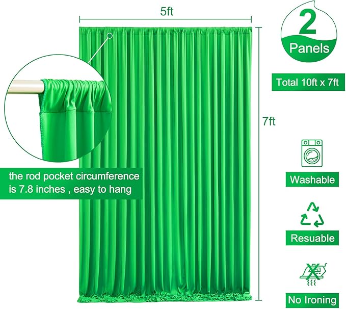 Green Backdrop Curtain for Parties Baby Shower Wrinkle Free Green Photo Curtains Backdrop Drapes Fabric Decoration for Birthday Party 5ft x 7ft,2 Panels
