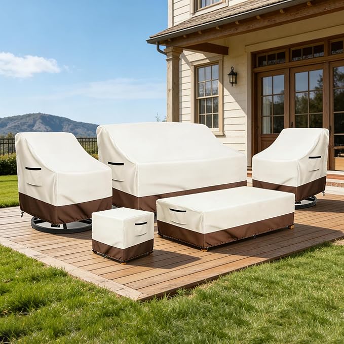 Outdoor Rocking Chair Cover 2 Pack,600D Heavy Duty Waterproof Patio Egg Rocking Chair Covers,for 41" W x 45" D x 31" H Outdoor Papasan Rocking Chair Beige