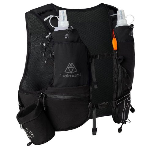 Haimont Running Hydration Vest with Soft Flasks for Women Men, Adjustable Water Vests Pack Backpack with Water Bottle for Hiking, 8L, M, Black